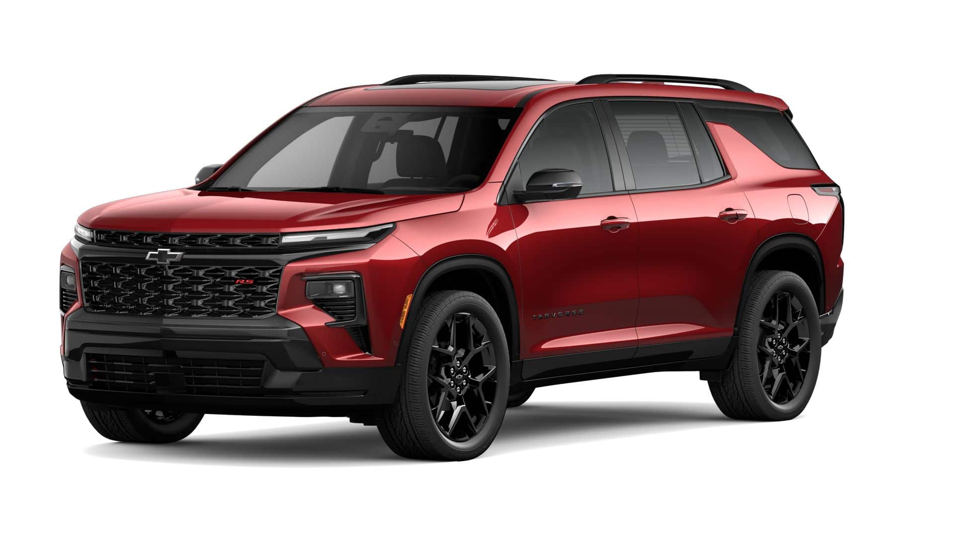 2026 Chevrolet Traverse RS in Radiant Red Tintcoat — front three-quarter view